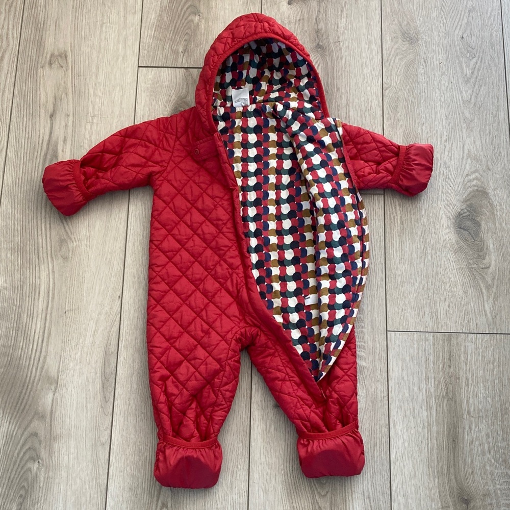 Uniqlo x Marimekko Red Snowsuit 12-18 Months Cotton Lining Foldover Cuff Warm ♥️ - Picture 7 of 9